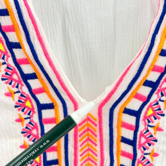 Lilly Pulitzer White Crinkle Cotton Neon Embroidered Boho Tunic Blouse - Picture 7 of 8